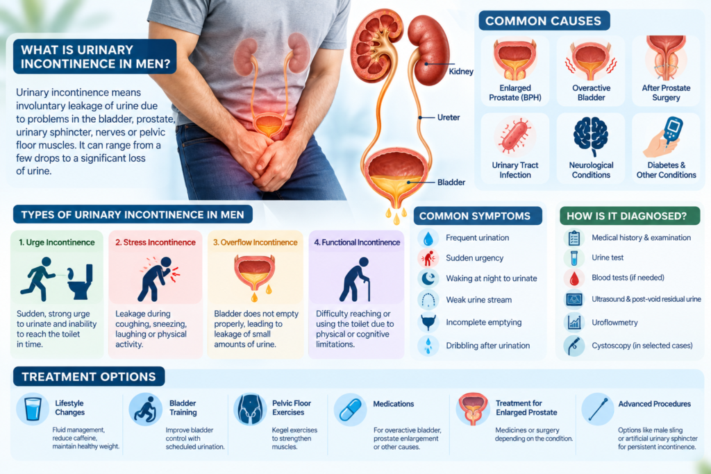 Male urinary incontinence types diagnosis and treatment options